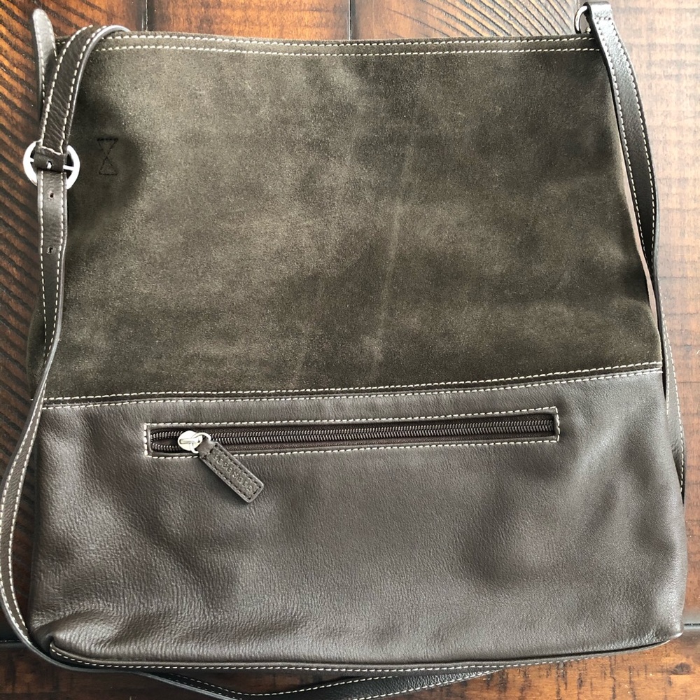 Levenger chocolate brown suede shoulder bag